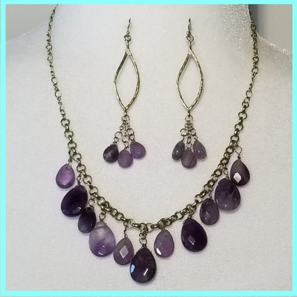 🔴Pretty Natural Amethyst Necklace & Earring Set🔴